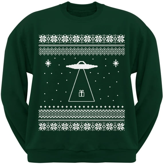Alien Beam Ugly Christmas Sweater Green Crew Neck Sweatshirt