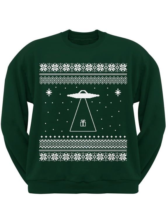 Alien Beam Ugly Christmas Sweater Green Crew Neck Sweatshirt