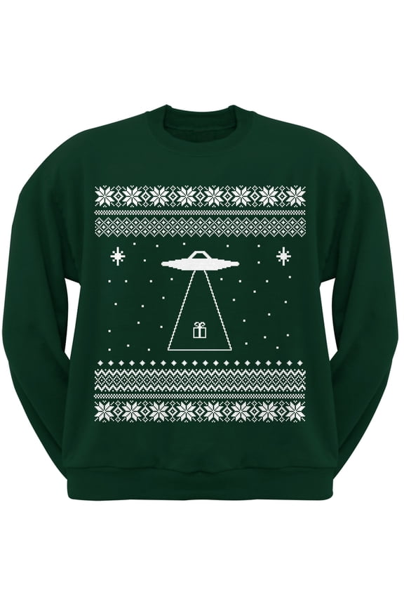 Alien Beam Ugly Christmas Sweater Green Crew Neck Sweatshirt