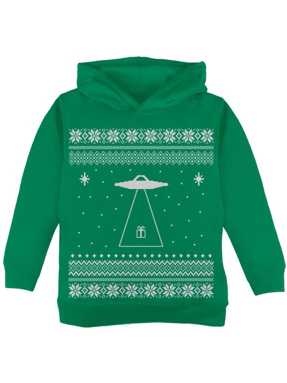 Alien Beam Ugly Christmas Sweater Green Toddler Hoodie - 2T