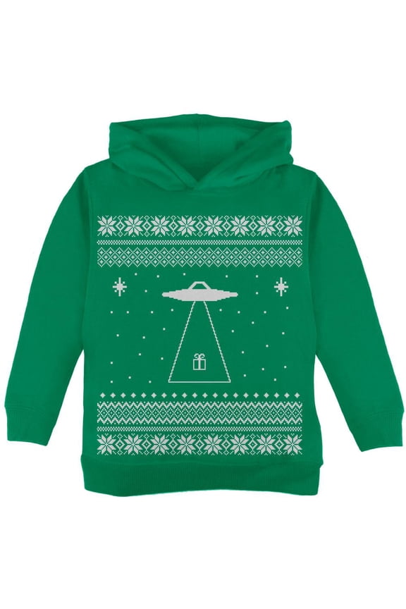 Alien Beam Ugly Christmas Sweater Green Toddler Hoodie - 2T