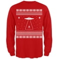thumbnail image 1 of Alien Beam Ugly Christmas Sweater Red Long Sleeve T-Shirt, 1 of 1