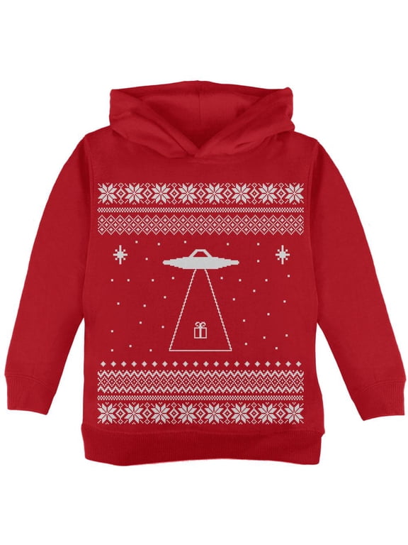 Alien Beam Ugly Christmas Sweater Red Toddler Hoodie - 2T