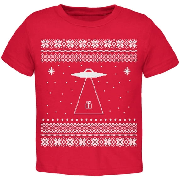 Alien Beam Ugly Christmas Sweater Red Toddler T-Shirt