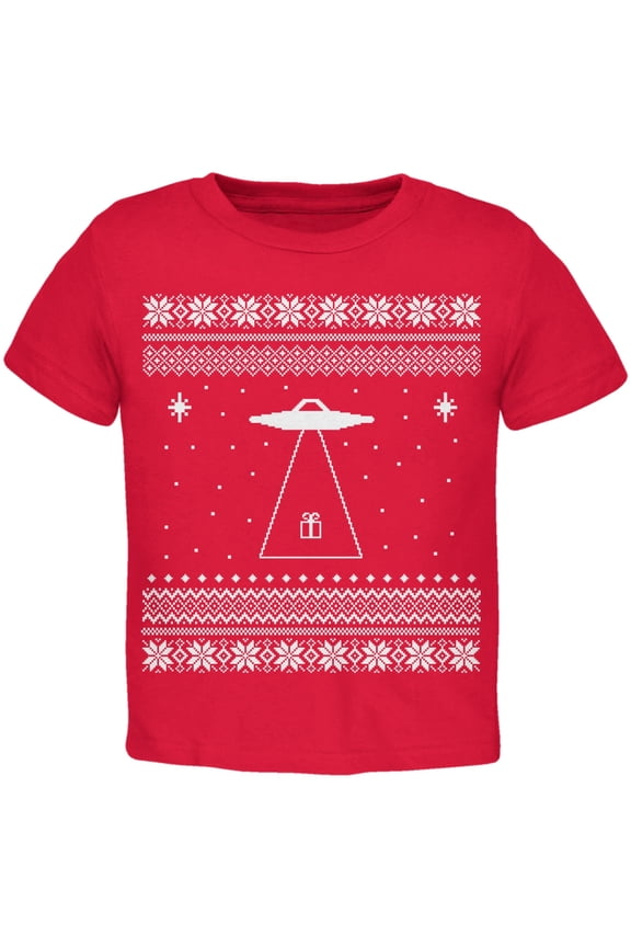 Alien Beam Ugly Christmas Sweater Red Toddler T-Shirt