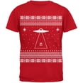 thumbnail image 1 of Alien Beam Ugly Christmas Sweater Red Youth T-Shirt, 1 of 1