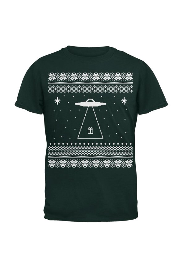 Alien Beam Ugly XMAS Sweater Forest Adult T-Shirt - Large