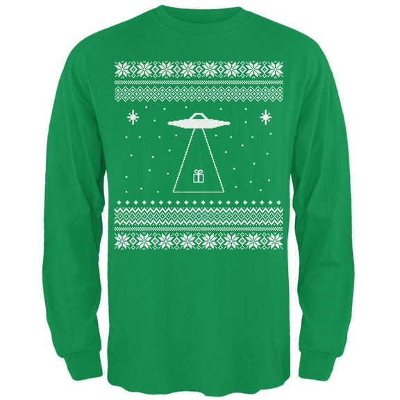 Alien Beam Ugly XMAS Sweater Irish Green Adult Long Sleeve T-Shirt - Small