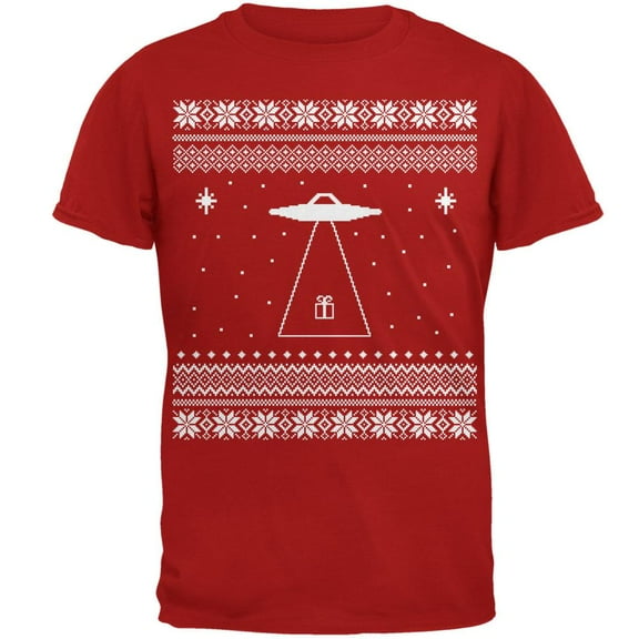 Alien Beam Ugly XMAS Sweater Red Adult T-Shirt - X-Large