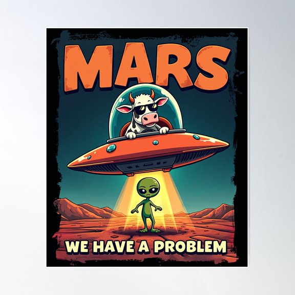 Alien Being Abducted, Mars We Have A Problem! Poster Wall Art, Modern Wall Decor For Living Room Bedroom, 24x36 UNFRAMED