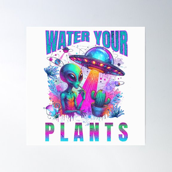 Alien Beliver Water Your Plants Poster Wall Art, Modern Wall Decor For Living Room Bedroom, 8x12 UNFRAMED