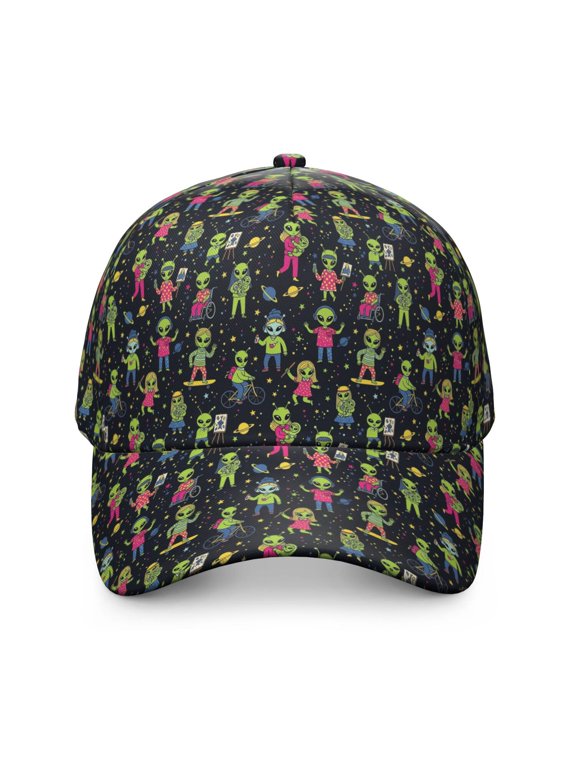 Alien Bicycle Black Pattern Baseball Cap, Sports Sun Cap with Snap Closure & Sweatband, Breathable Eyelets Gifts for Unisex Men Women