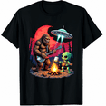 thumbnail image 1 of Alien Bigfoot Campfire Moon UFO Sasquatch Adventure Hiking Graphic Black T-Shirt for Men and Women, 1 of 4