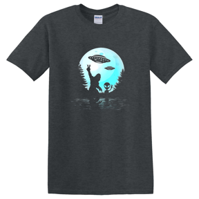 Alien Bigfoot Full Moon UFO Graphic T-Shirt