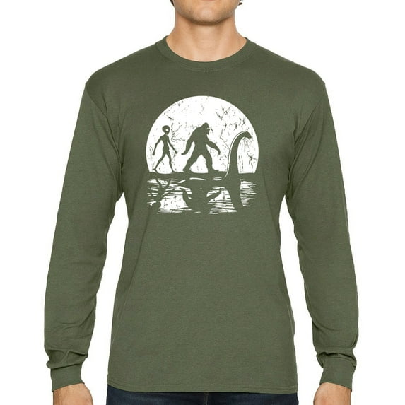 Alien Bigfoot Loch Ness Monster Moon Long Sleeve T-shirt Funny Space UFO Hunter Sasquatch Yeti Dinosaur Nerd Believe