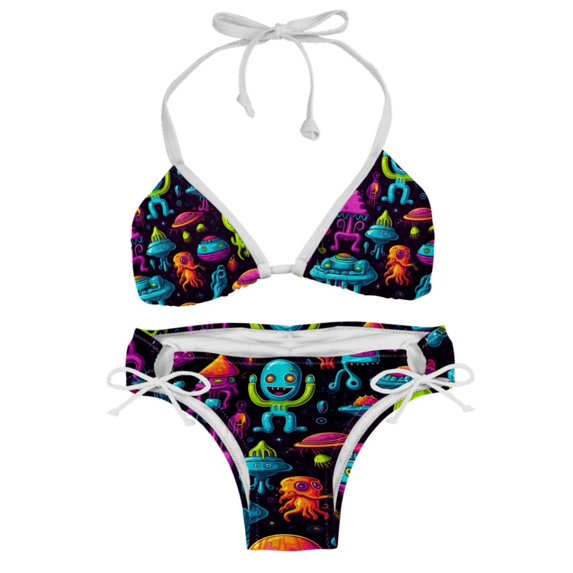 Alien Bikini Set Swim Suit Detachable Sponge Adjustable Strap Two-Pack, Beach Pool Vacation Party.