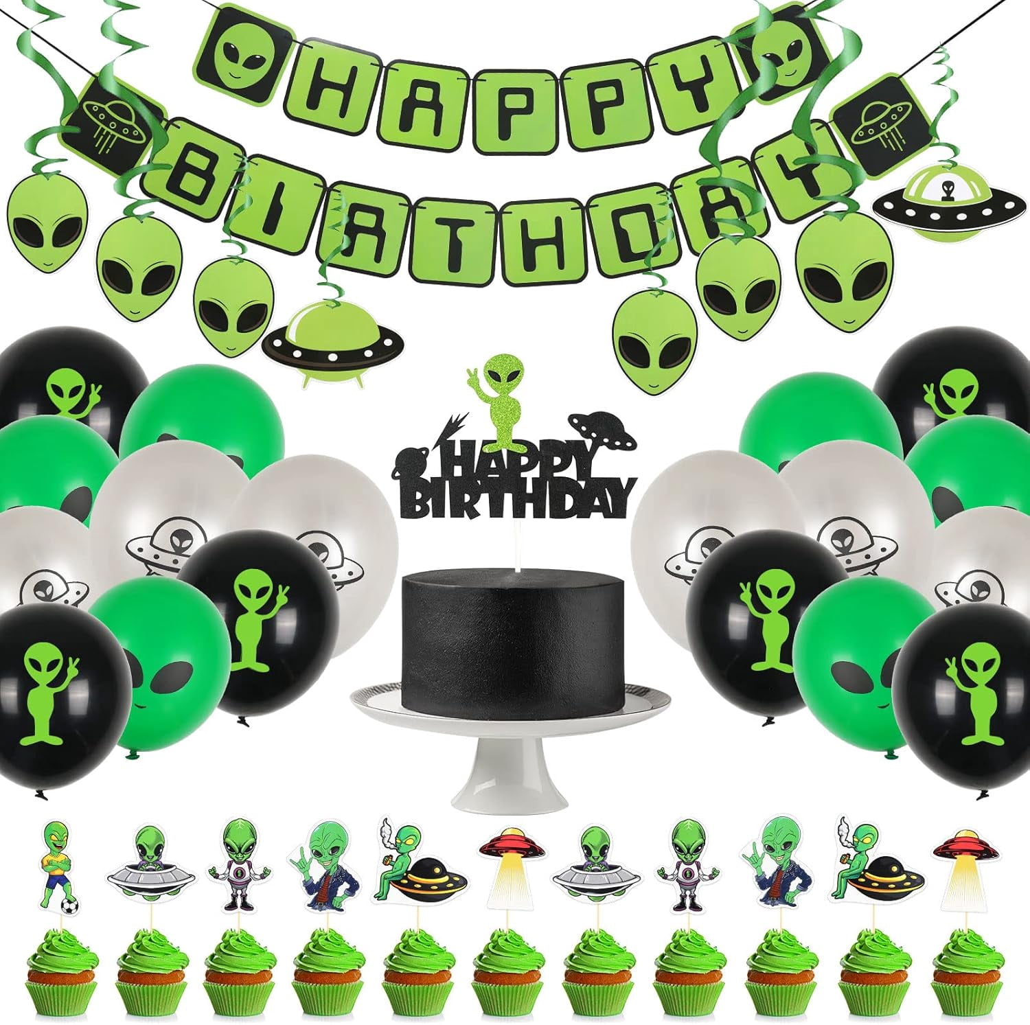 Alien Birthday Party Decorations Include Balloons, Happy Banners ...