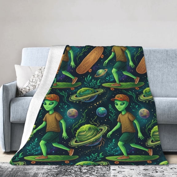 Alien Blanket, Birthday Gifts for Men Women, Cosmic Starry Extraterrestrial Throw, Soft Cozy Flannel Room Decor 50x40