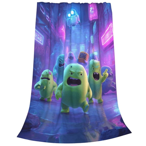 Alien Blanket Neon Monster Street Scene, Ultra Soft Flannel Fleece Decorative Throw For Couch Sofa 50x40