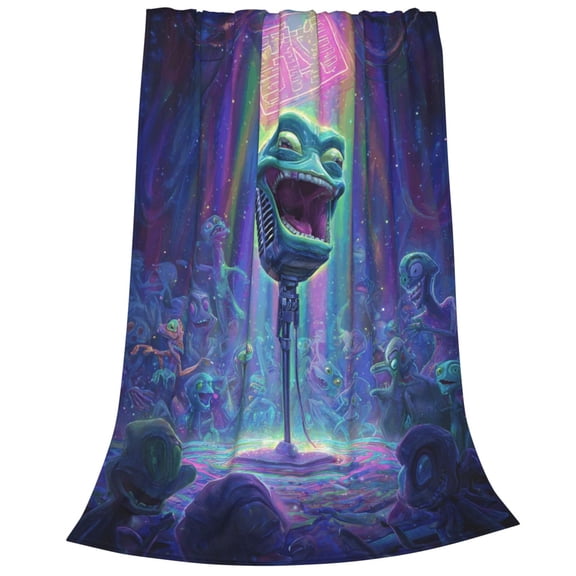 Alien Blanket Singing Microphone Stage Art, Flannel Fleece Ultra Soft Decorative Throw For Couch Sofa 50x40