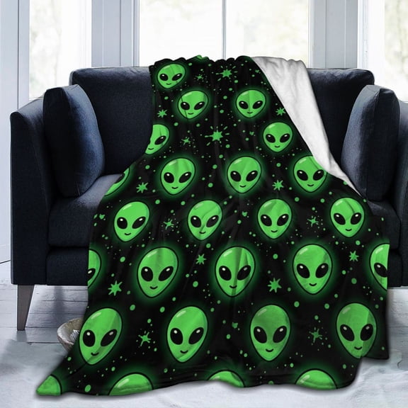 Alien Blanket, Soft Cozy Throw Blanket for Space Lovers, Warm Flannel Blanket for Sofa Couch Bed, Fun Fantasy Home Decor Gift 50x40