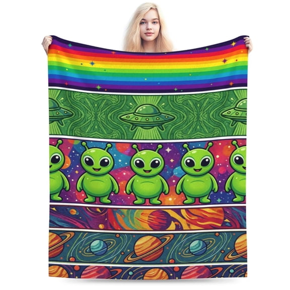 Alien Blanket, Soft Cozy Throw Blanket for Space Lovers, Warm Flannel Blanket for Sofa Couch Bed, Fun Fantasy Home Decor Gift 50x40