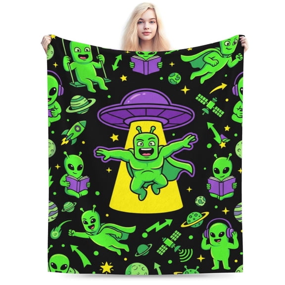Alien Blanket, Soft Cozy Throw Blanket for Space Lovers, Warm Flannel Blanket for Sofa Couch Bed, Fun Fantasy Home Decor Gift 50x40