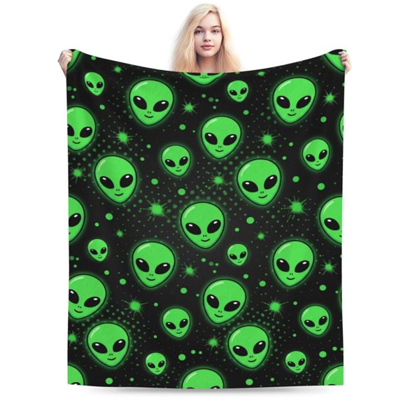 Alien Blanket, Soft Plush Throw Blanket for Adults, Cozy Warm Blanket for Sofa Bed, Space Theme Home Decor Gift for Christmas Thanksgiving 50x40