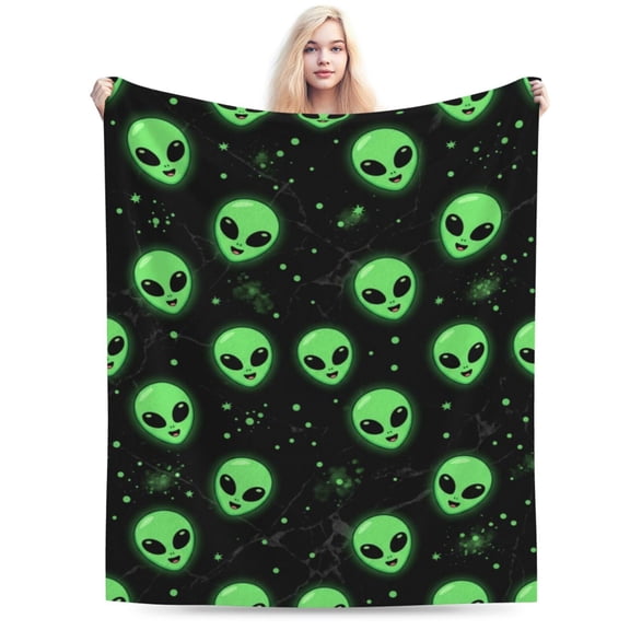 Alien Blanket, Soft Plush Throw Blanket for Adults, Cozy Warm Blanket for Sofa Bed, Space Theme Home Decor Gift for Christmas Thanksgiving 50x40