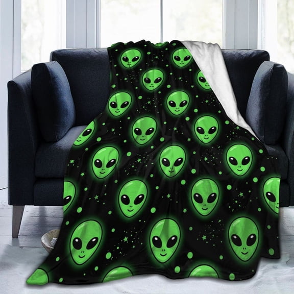 Alien Blanket, Soft Plush Throw Blanket for Adults, Cozy Warm Blanket for Sofa Bed, Space Theme Home Decor Gift for Christmas Thanksgiving 50x40