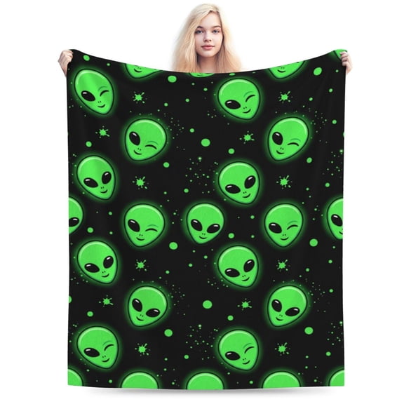 Alien Blanket, Soft Plush Throw Blanket for Adults, Cozy Warm Blanket for Sofa Bed, Space Theme Home Decor Gift for Christmas Thanksgiving 50x40