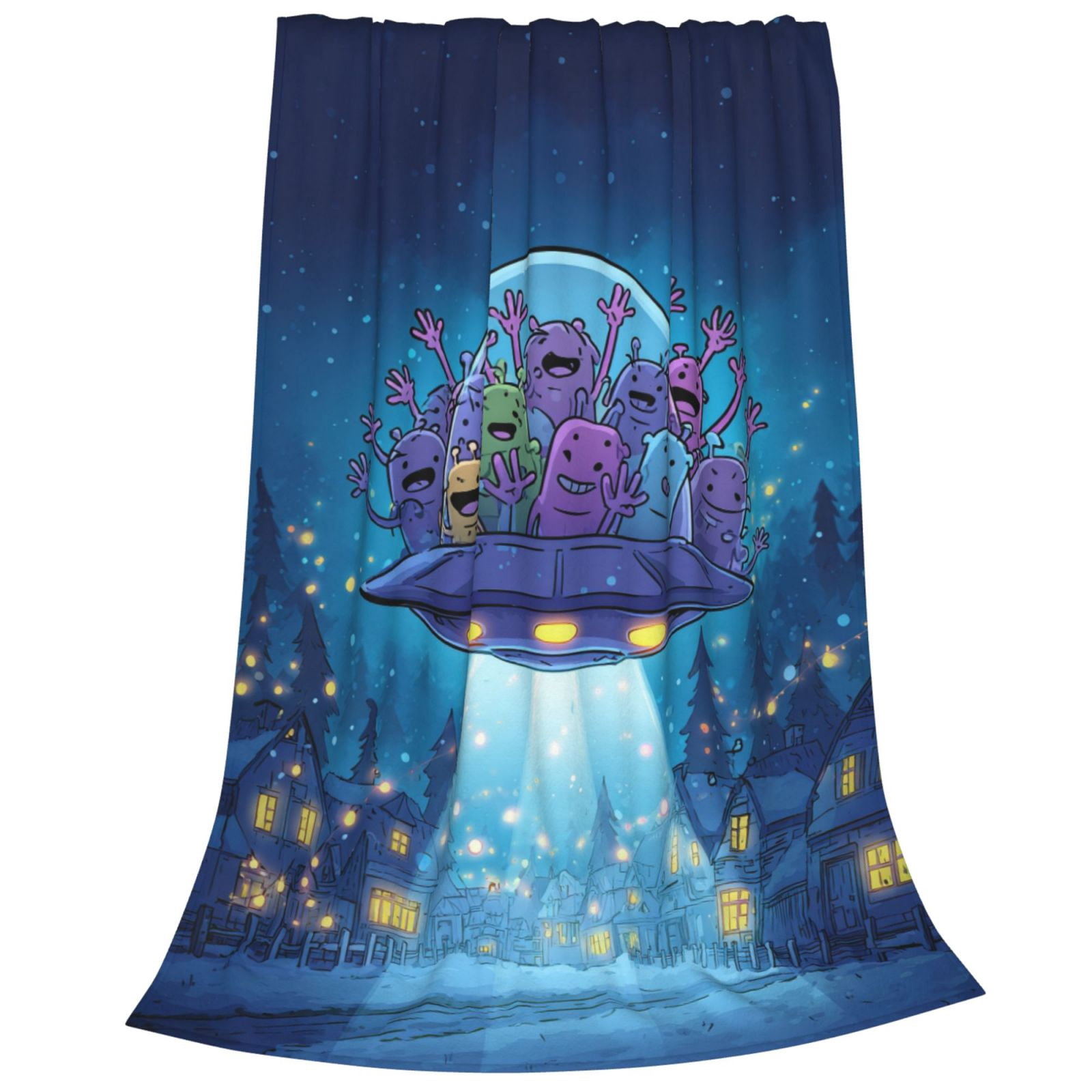 Alien Blanket Spaceship Night Town Forest Scene, Cozy Lightweight ...