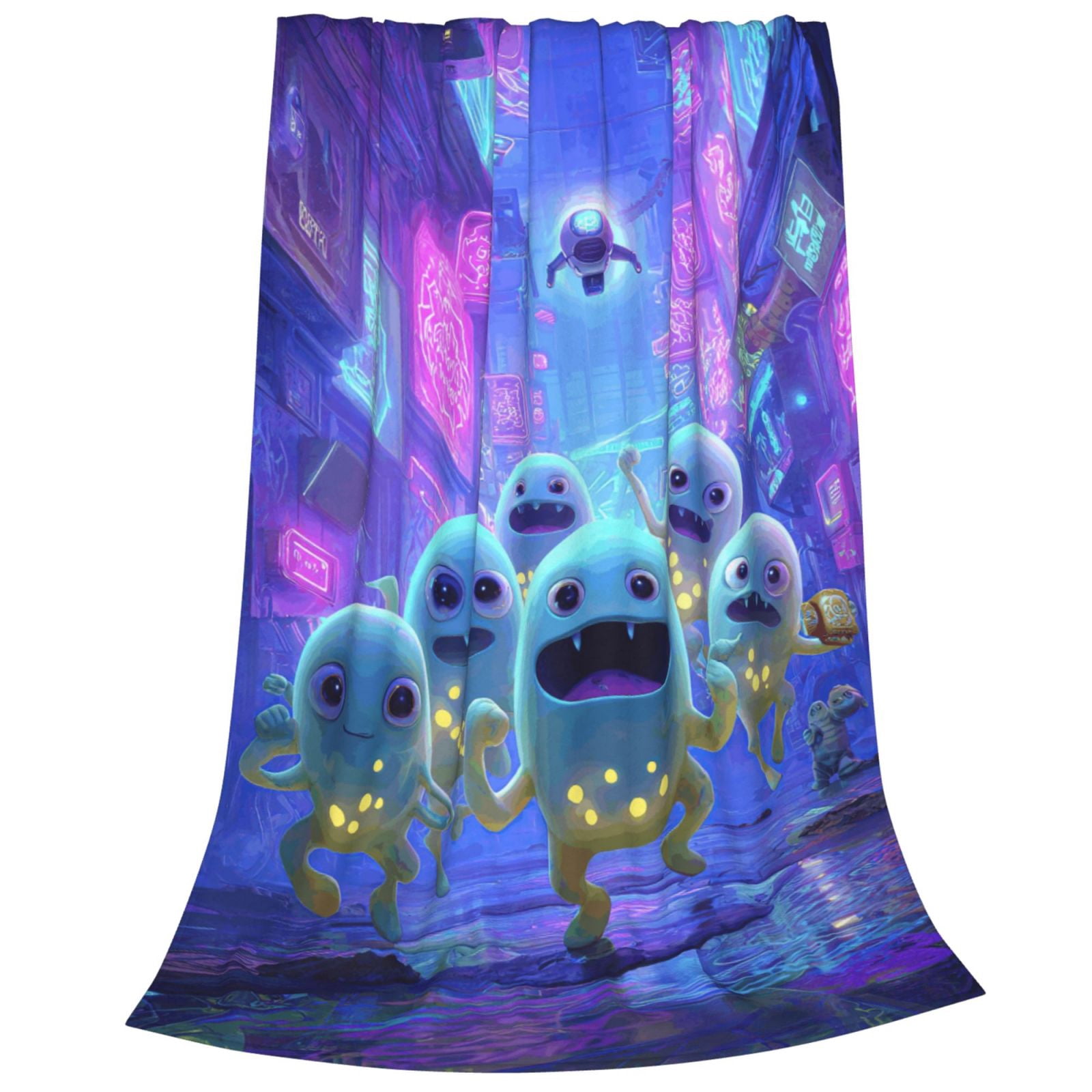 Alien Blanket Ultra Soft Flannel, Futuristic Neon City Creature Design ...