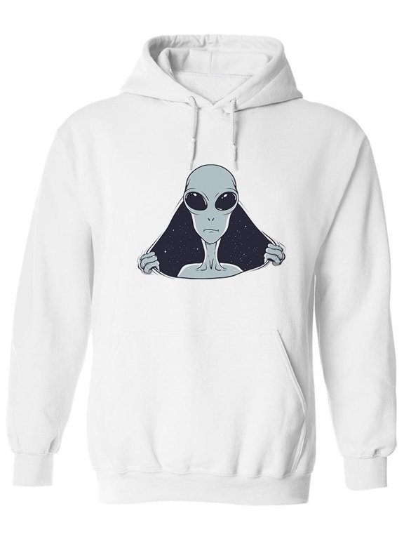 Alien Breaking Through Hoodie Men - Men Hoodie, White, 2XL