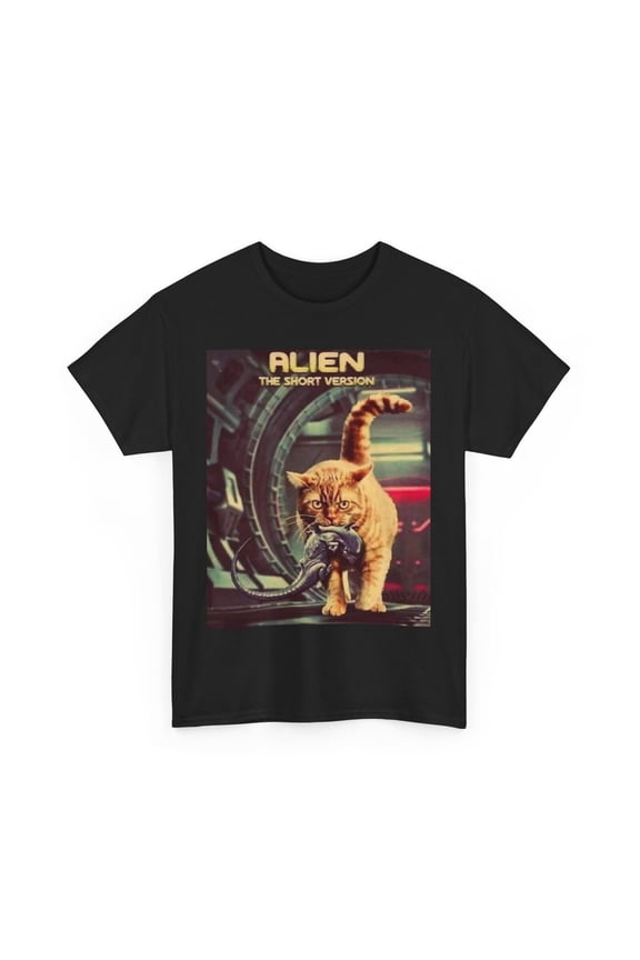 Alien Cat Heavy Cotton Tee, Sci-Fi Movie Lover Gift, Funny Alien Cat Shirt