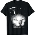 thumbnail image 1 of Alien Cat Meme UFO Funny Vintage Silly Kitty Y2K Graphic Unisex T-Shirt, up to Size 5XL, 1 of 2