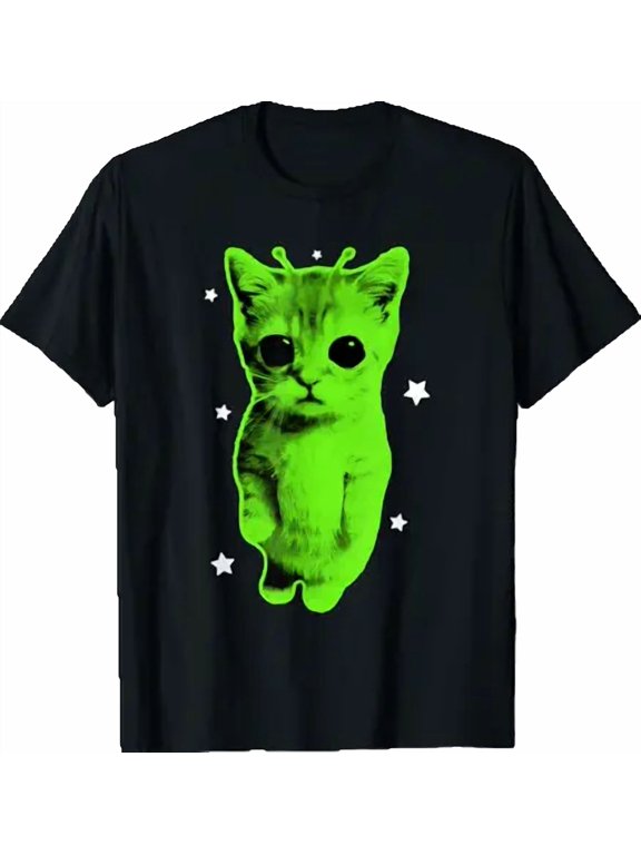 Alien Cat Meme UFO Vintage Graphic Y2K Funny Silly Cat T-Shirt, Vintage Birthday Gift