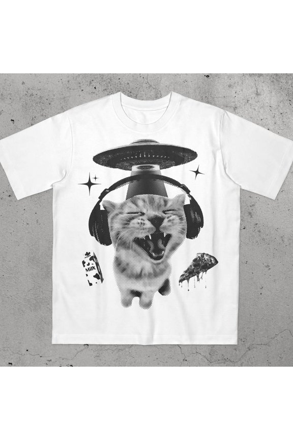 Alien Cat Shirt, 90S Vintage Bootleg Y2K Kitten Tee WHITE Unisex S-5XL Hot Trending Shirt