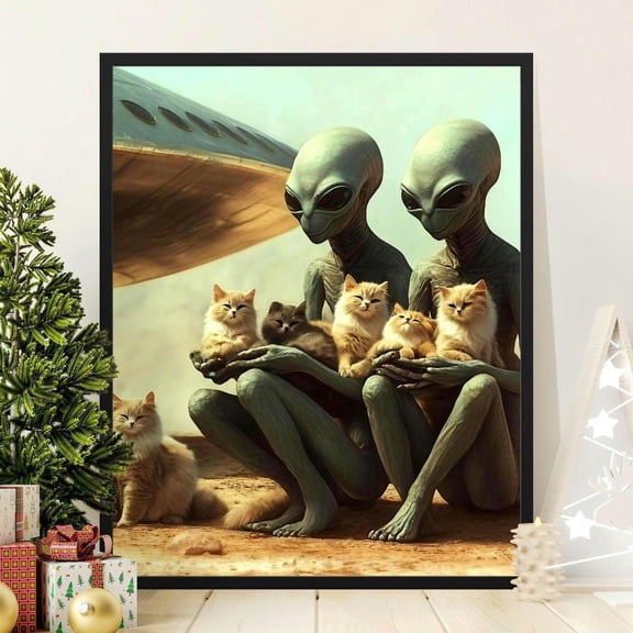 Alien Cats Sci-Fi Poster Quirky Extraterrestrial Kitten Artwork Wall Decor, Unframed Poster