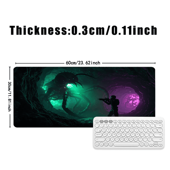 Alien Cave Warrior Mouse Pad 31.5 x 11.82 Inches Rubber Sci-Fi Design for Office Gaming Desk