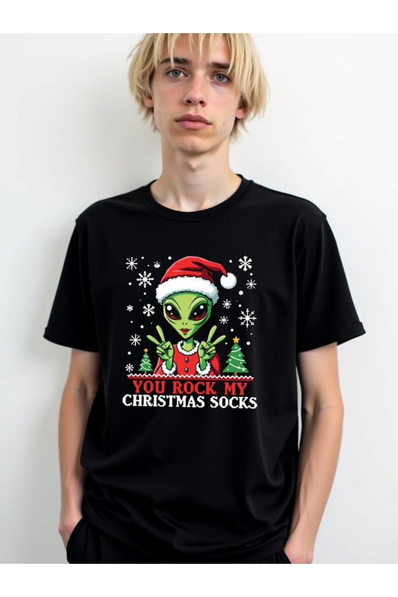 Alien Christmas Socks T-Shirt for men funny t shirts black gifts elegant For summer Casual Daily Wear Fashion Unisex Shirt Printed tshirts