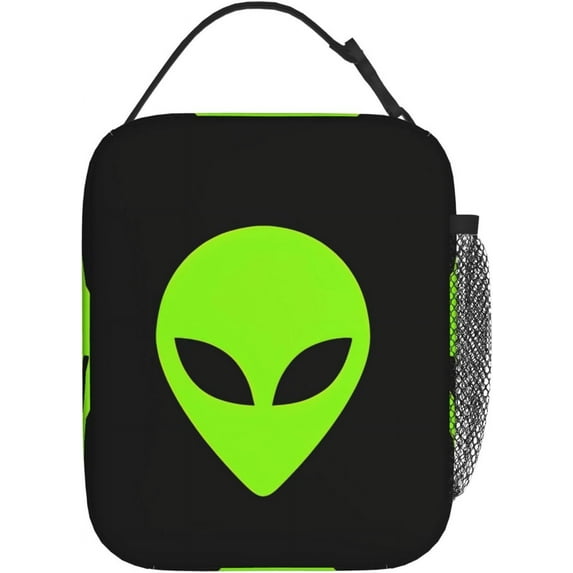 Alien Cool Black Green Insulated Lunch Bag Portable Reusable Zipper Lunch Box For Men Women Work Picnic Travel Camping