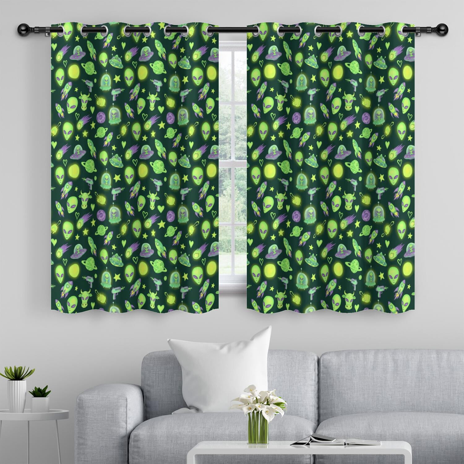 Alien Cow Deep Green Pattern Blackout Curtains,Triple Weaved Fabric ...