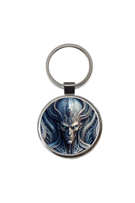 Alien Creature Creepy Horror Sci-Fi Metal Round Keychain