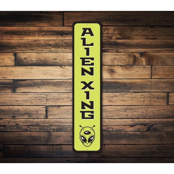 Alien Crossing Sign Alien Home Decor Kid Room Decor Front Door Decor Sci-Fi Decor Alien Wall Decor Alien Gifts Alien Metal Aluminum Sign - Size: 16 x 4 Inches