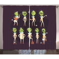 thumbnail image 1 of Alien Curtains 2 Panels Set, Extraterrestrial Crew of Little Green Ufo in Suits, Window Drapes for Living Room Bedroom, 108"W X 63"L,Dark Mauve Apple Green Champagne Burnt Sienna, by Ambesonne, 1 of 3