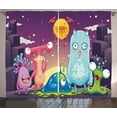 thumbnail image 1 of Ambesonne Alien Curtains 2 Panel Set, Funky and Happy Characters, 108" x 84", Purple and Multicolor, 1 of 3