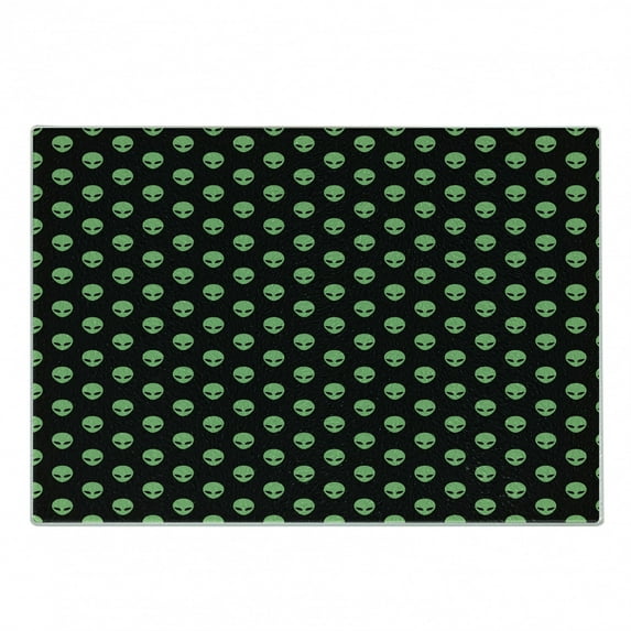 Alien Cutting Board, Supernatural Martiansal Beings from Other Planets Head of an Alien, Decorative Tempered Glass Cutting and Serving Board, Small Size, Fern Green Black, by Ambesonne