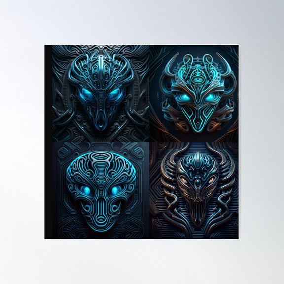 Alien Dayglo Masks Poster Wall Art, Modern Wall Decor For Living Room Bedroom, 30x30 UNFRAMED