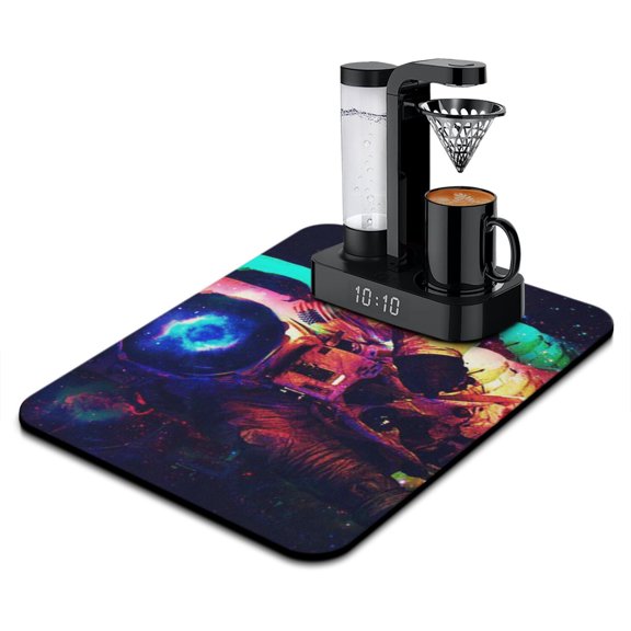 Alien Dish Drying Mat, Spacecraft Rocket Galaxy Absorbent Kitchen Mat, Starry Night Sky Theme